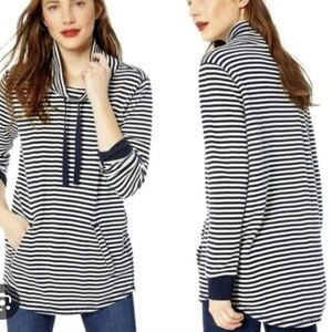 J.Crew Mercantile Women Funnelneck Striped Waffle Navy&White Top Sweater Sz S